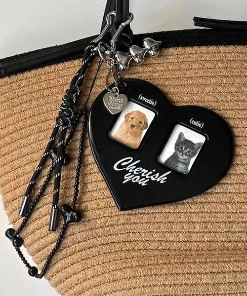 Revo. チャーム ハートモチーフ ミニフォトフレーム ビーズ カラビナ