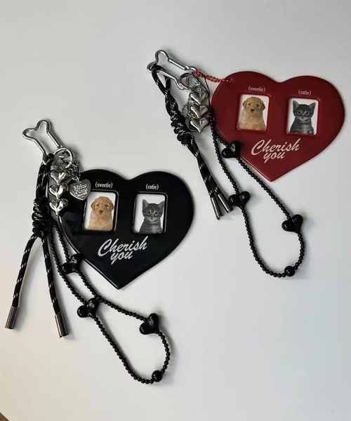 Revo. チャーム ハートモチーフ ミニフォトフレーム ビーズ カラビナ