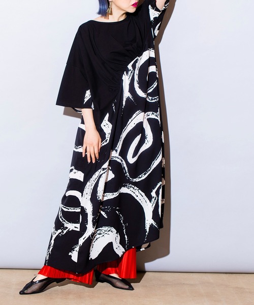 「OSMOSIS」 7分袖ワンピース ONE SIZE イエロー レディース_画像2