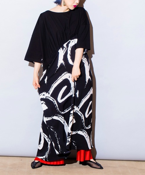 「OSMOSIS」 7分袖ワンピース ONE SIZE イエロー レディース_画像3