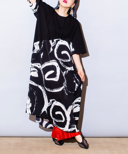 「OSMOSIS」 7分袖ワンピース ONE SIZE イエロー レディース_画像4