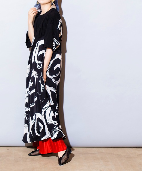 「OSMOSIS」 7分袖ワンピース ONE SIZE イエロー レディース_画像5