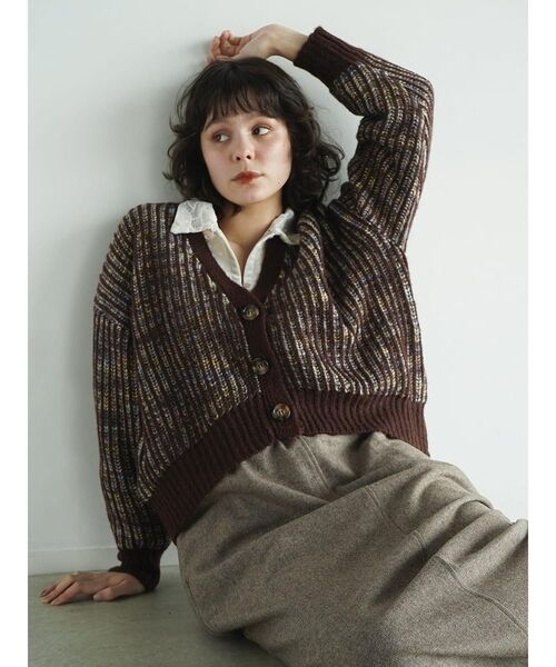 【新品】FIKA. ニットカーディガン FIKA.（フィーカ） カーディガン Mixed color striped knit cardigan