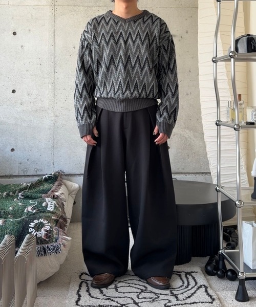 ジグザグパターン 長袖セーター Gaphos（ガフォス） セーター ニット vネックジグザグパターンニット