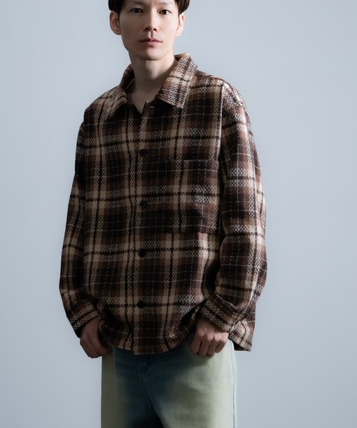 ダークブラウンチェック カバーオール improves（インプローブス） ブルゾン アウター ビッグシルエット