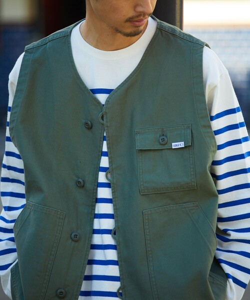 「GUNG HO」 ベスト LARGE オリーブ メンズ_画像3