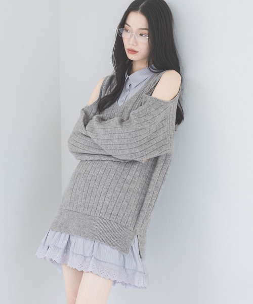 Heather（ヘザー） ワンピース 肩開きドッキングミニワンピース 633789