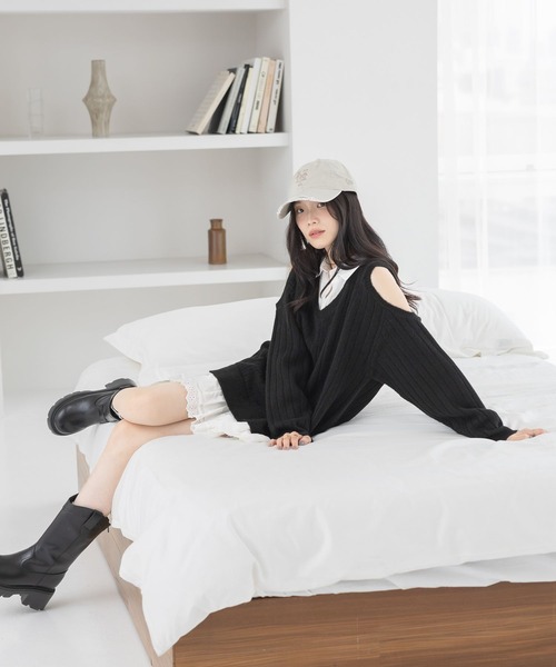 Heather(ヘザー) ワンピース 肩開きドッキングミニワンピース 633789 Heather(ヘザー) ワンピース 肩開きドッキングミニワンピース 633789