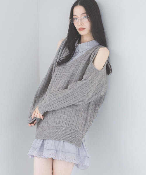 Heather（ヘザー） ワンピース 肩開きドッキングミニワンピース 633789