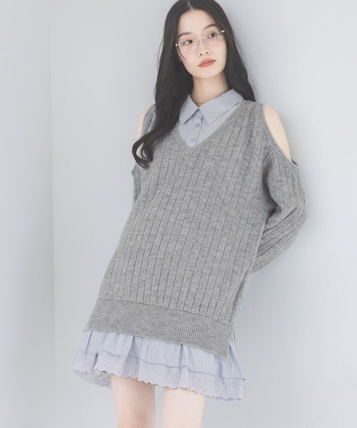 Heather（ヘザー） ワンピース 肩開きドッキングミニワンピース 633789