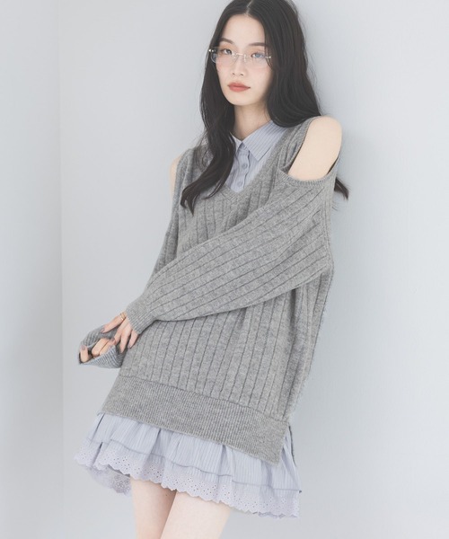 Heather（ヘザー） ワンピース 肩開きドッキングミニワンピース 633789