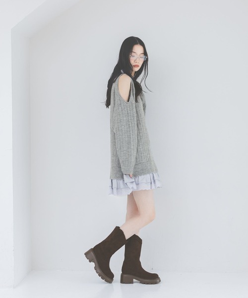 Heather（ヘザー） ワンピース 肩開きドッキングミニワンピース 633789