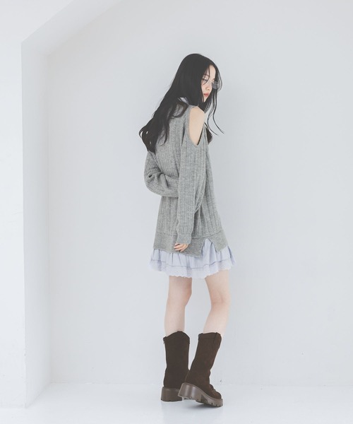 Heather（ヘザー） ワンピース 肩開きドッキングミニワンピース 633789