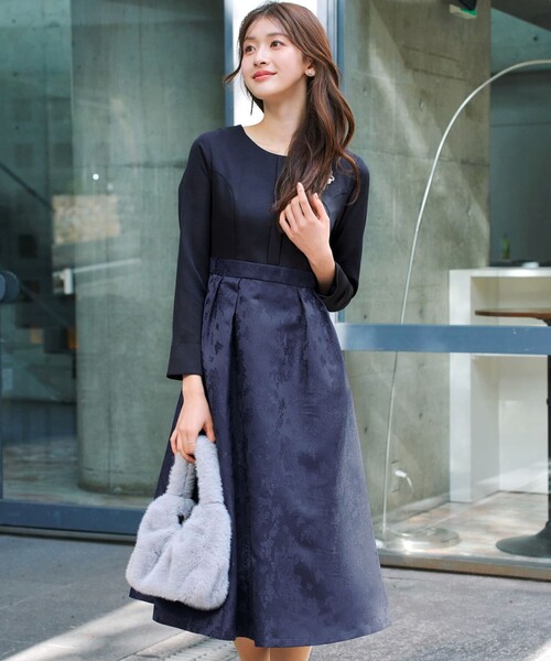 Tiaclasse ワンピース フラワージャガードドッキングワンピース