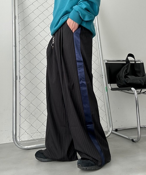 ハ*ル様 8 WARDS サイドストライプパンツ ブラック UNDERSTATEMENTs スラックス 「ユニセックス」サイドラインワイド