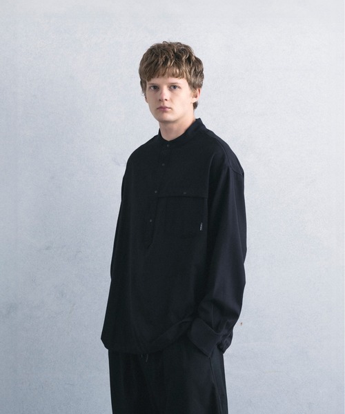 6 roku BAND COLLAR SHIRT バンドカラーシャツ　ブラック phenix（プラスフェニックス） シャツ 「WEB・直営店限定」PULLOVER
