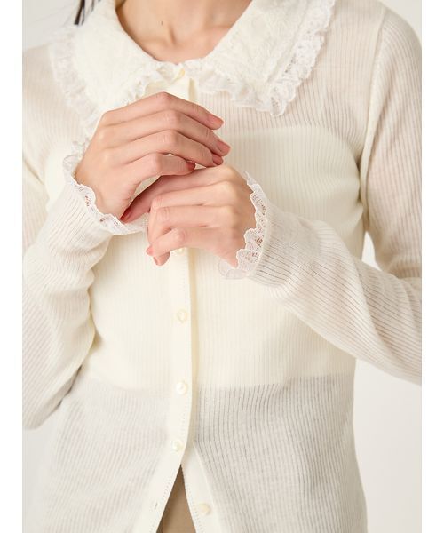 FRAY I.D レースカラーニットカーディガン ブルー 完売商品 レースカラーニットカーディガン(ニット)｜トップス｜FRAY I.D（フレイ