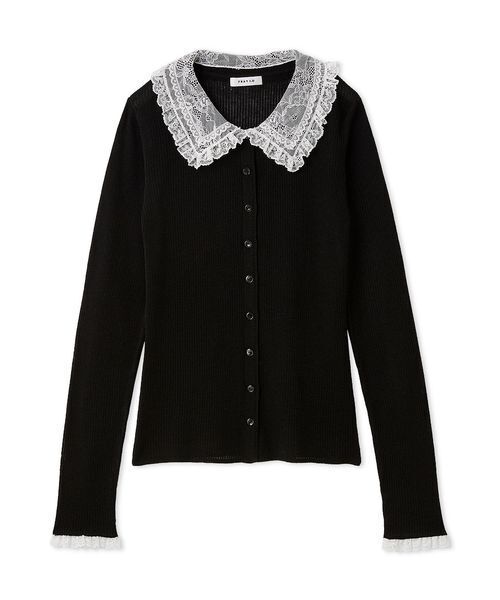 FRAY I.D レースカラーニットカーディガン ブルー 完売商品 レースカラーニットカーディガン(ニット)｜トップス｜FRAY I.D（フレイ