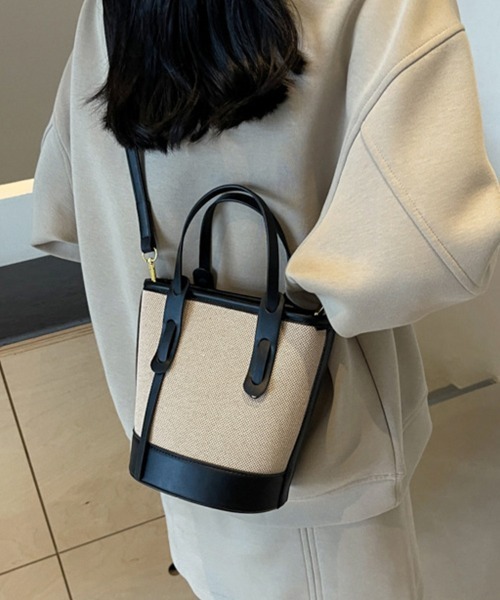 ショルダーバッグ バッグ 編み込み×レザー切替ショルダーバッグ