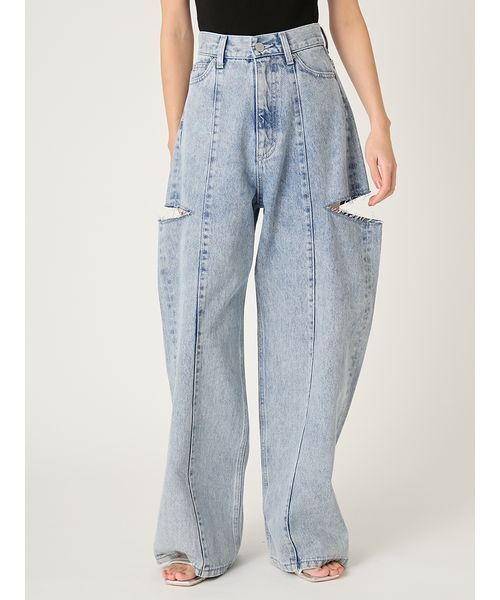 ワイドパンツ ジーンズ デニム デニムパンツ 「00サイズあり」カットアウトバレルデニムパンツ レディースの画像
