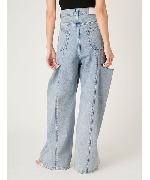 ワイドパンツ ジーンズ デニム デニムパンツ 「00サイズあり」カットアウトバレルデニムパンツ レディースの画像