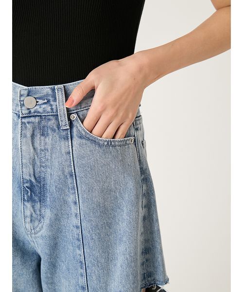 ワイドパンツ ジーンズ デニム デニムパンツ 「00サイズあり」カットアウトバレルデニムパンツ レディースの画像