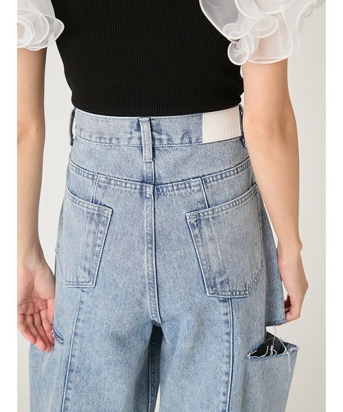 ワイドパンツ ジーンズ デニム デニムパンツ 「00サイズあり」カットアウトバレルデニムパンツ レディースの画像