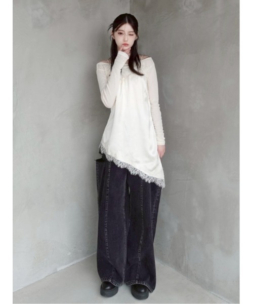 ワイドパンツ ジーンズ デニム デニムパンツ 「00サイズあり」カットアウトバレルデニムパンツ レディースの画像