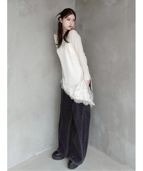 ワイドパンツ ジーンズ デニム デニムパンツ 「00サイズあり」カットアウトバレルデニムパンツ レディースの画像