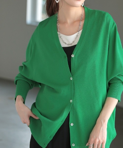 「HUG.U」 ニットカーディガン L ダークグレー レディース_画像3