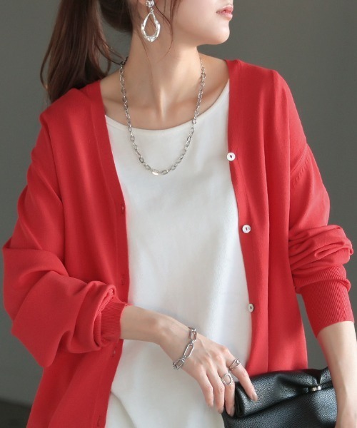 「HUG.U」 ニットカーディガン L ダークグレー レディース_画像4