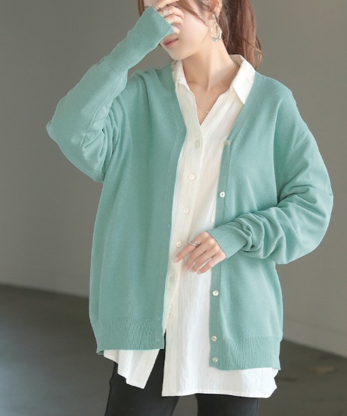 「HUG.U」 ニットカーディガン L ダークグレー レディース_画像5