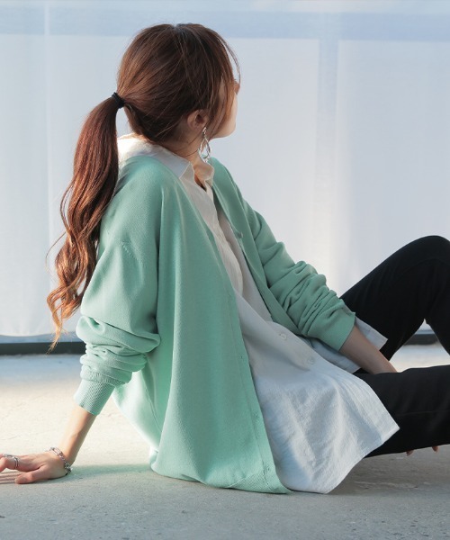 「HUG.U」 ニットカーディガン L ダークグレー レディース_画像6