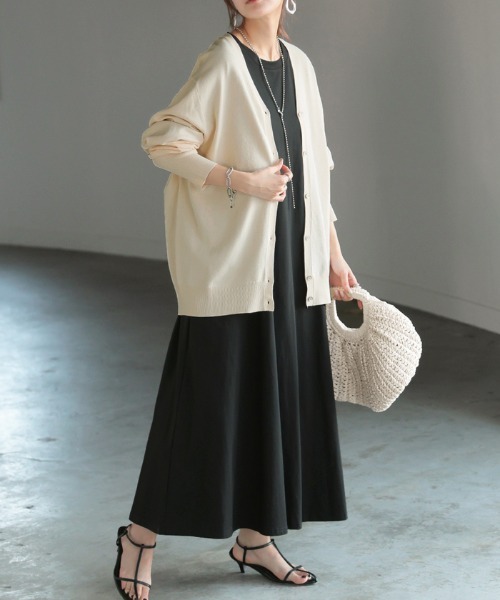 「HUG.U」 ニットカーディガン L ダークグレー レディース_画像7