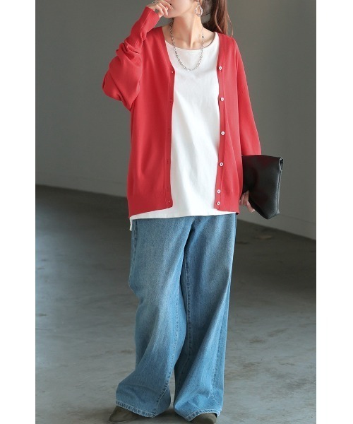 「HUG.U」 ニットカーディガン L ダークグレー レディース_画像9