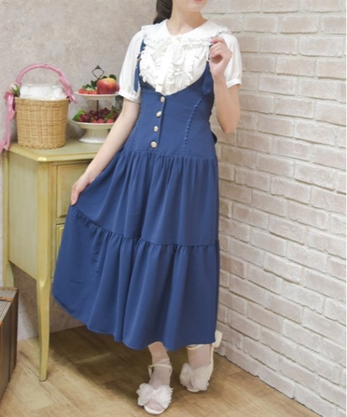 「axes femme POETIQUE」 サロペットスカート MEDIUM ネイビー レディース_画像6