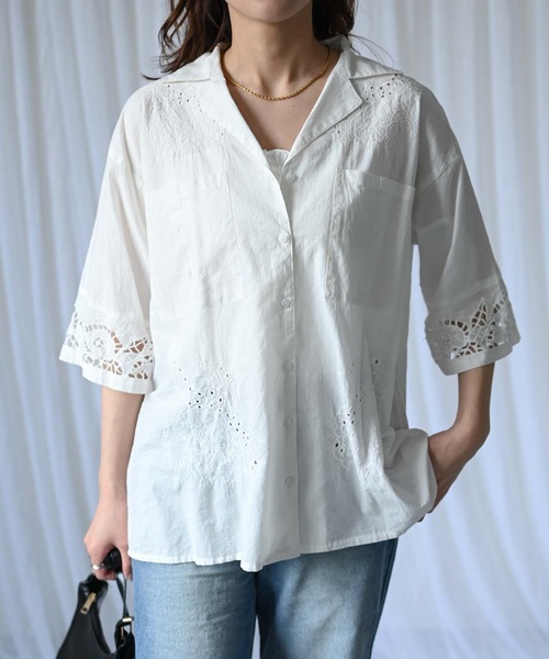＆HALF ブラウス シャツ 「indian Cotton Collection」インド綿刺繍 