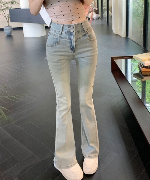 ワイドパンツ ジーンズ デニム デニムパンツ バックリボンハイウエスト 