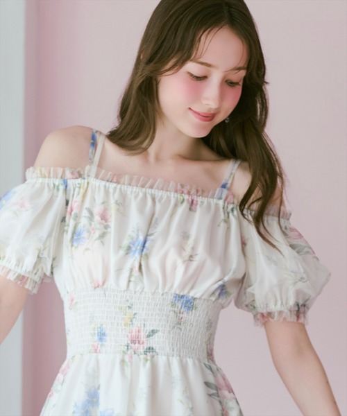 花柄　オフショル　ワンピース　白　ウィルセレクション WILLSELECTION（ウィルセレクション） ワンピース 半袖 フラワー