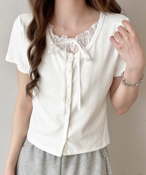 DAY CLOSET tシャツ 半袖 1枚で軽く重ね着コーデ叶う。半袖レース