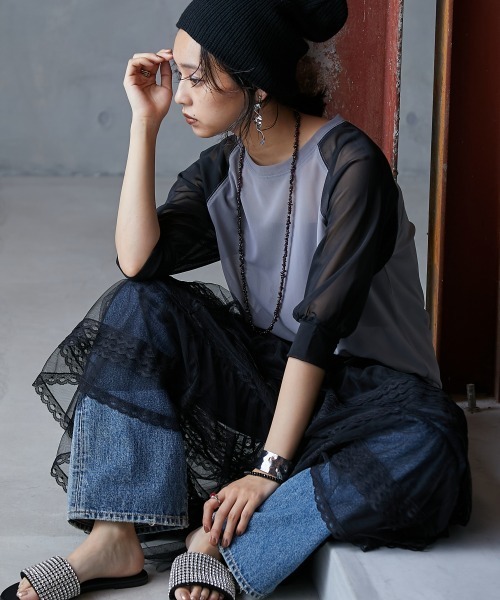 「GEVS.」 半袖Tシャツ 3L グレー レディース_画像5