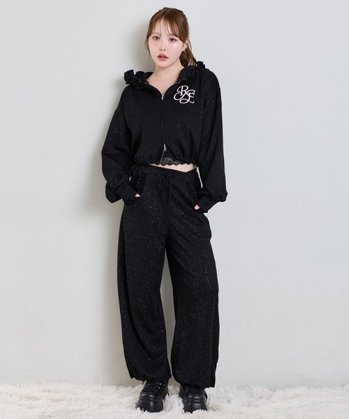 バック刺繍サイドカットラメスウェット one after another NICE CLAUP ワイドパンツ スウェットパンツ