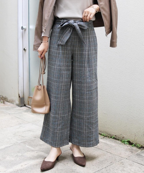 パンツ スラックス グレンチェックウエストリボン付きワイドパンツ Zozotown Paypayモール店 通販 Paypayモール