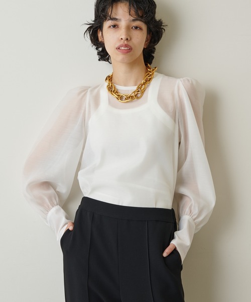美品　ウィムガゼット　オーガンジーパフブラウス Whim Gazette シャツ ブラウス オーガンジーパフブラウス