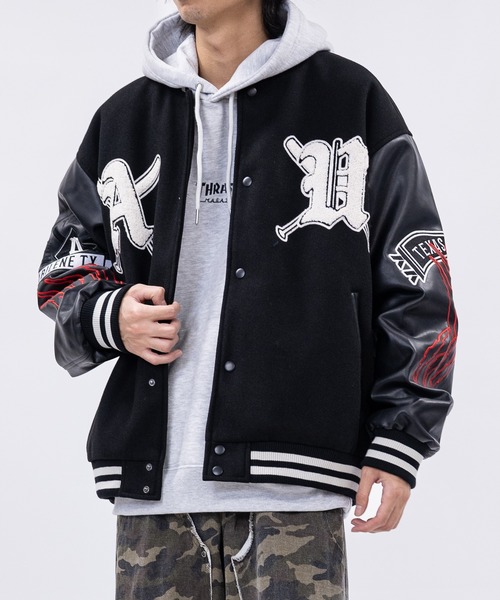 メンズ　スタジャン　サイズS 黒　白 JOHN'S CLOSET（ジョンズクローゼット） スタジャン 「13」メルトン