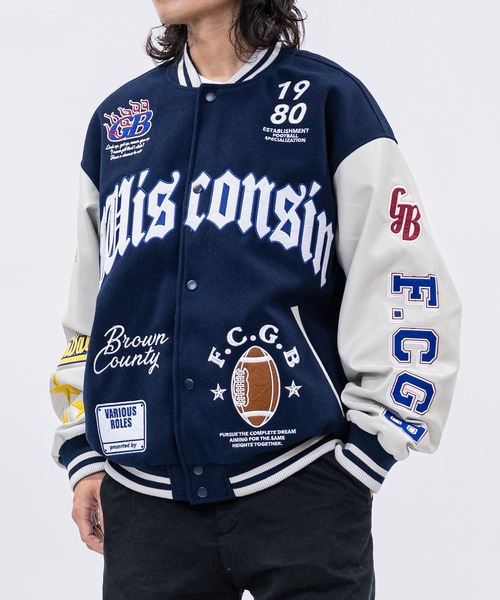 SCHOTT スタジャン XL 青 schott（ショット）の「Schott/ショット/STADIUM SWEAT JACKET