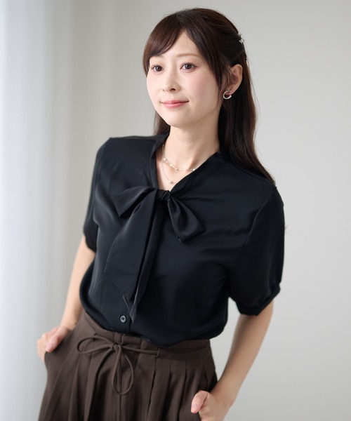 Lace Ladies（レースレディース） ブラウス シャツ 半袖 ボウタイ付き