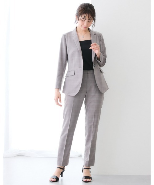 新品☆LLグレー系チェック柄うすかるテーパードパンツスーツお仕事・通勤◯D407 7days Life Styling セレモニースーツ セットアップ 入学式 卒業式