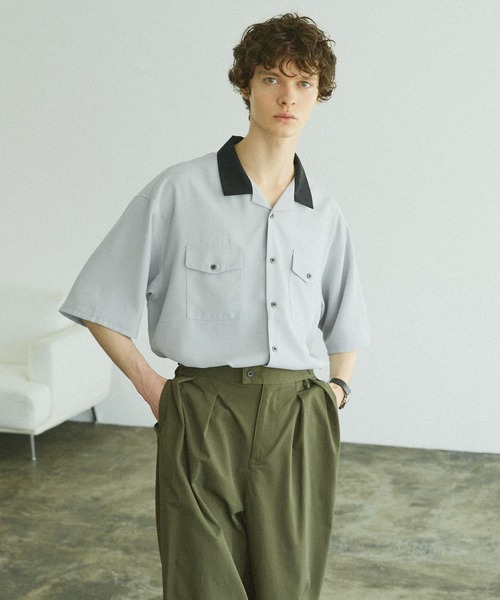 Bleme シャツ リネンライク オープンカラー クレリックシャツ メンズ