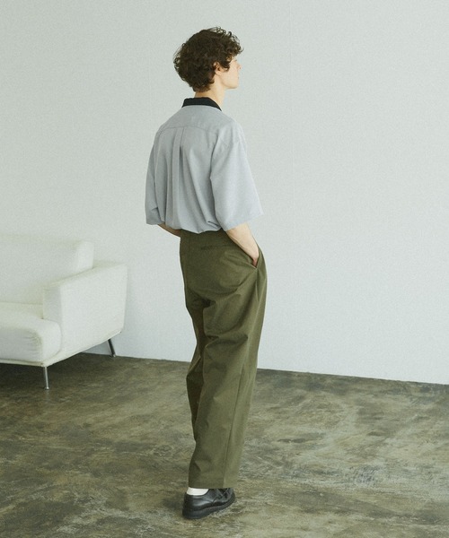 Bleme シャツ リネンライク オープンカラー クレリックシャツ メンズ